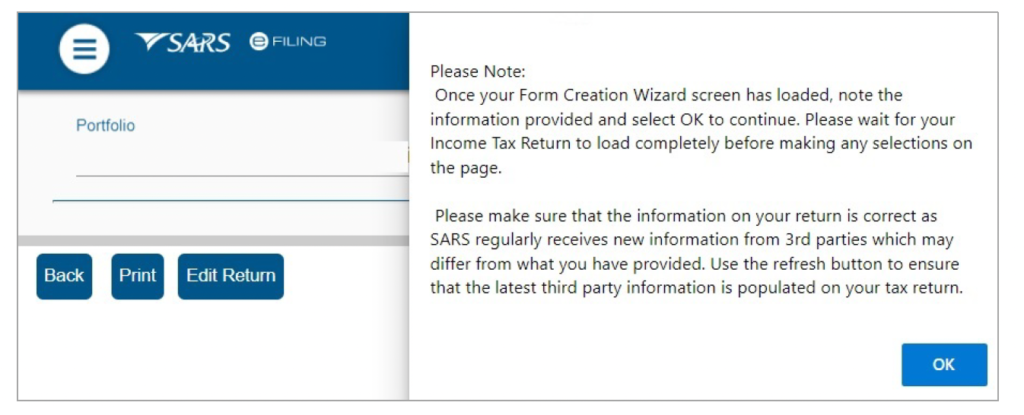 Step 2 SARS efiling 