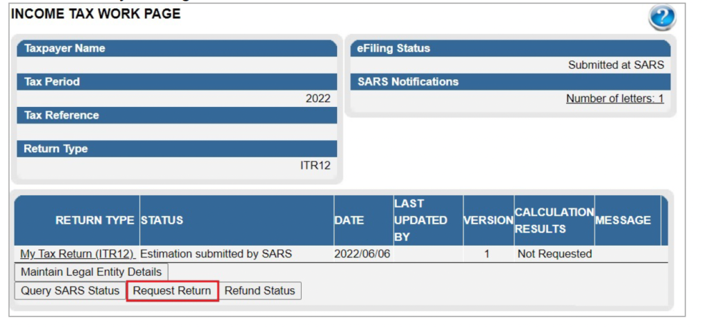 Step 2 SARS efiling