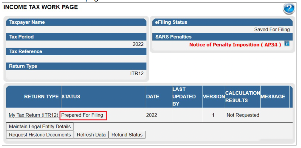 Step 4 SARS efiling 